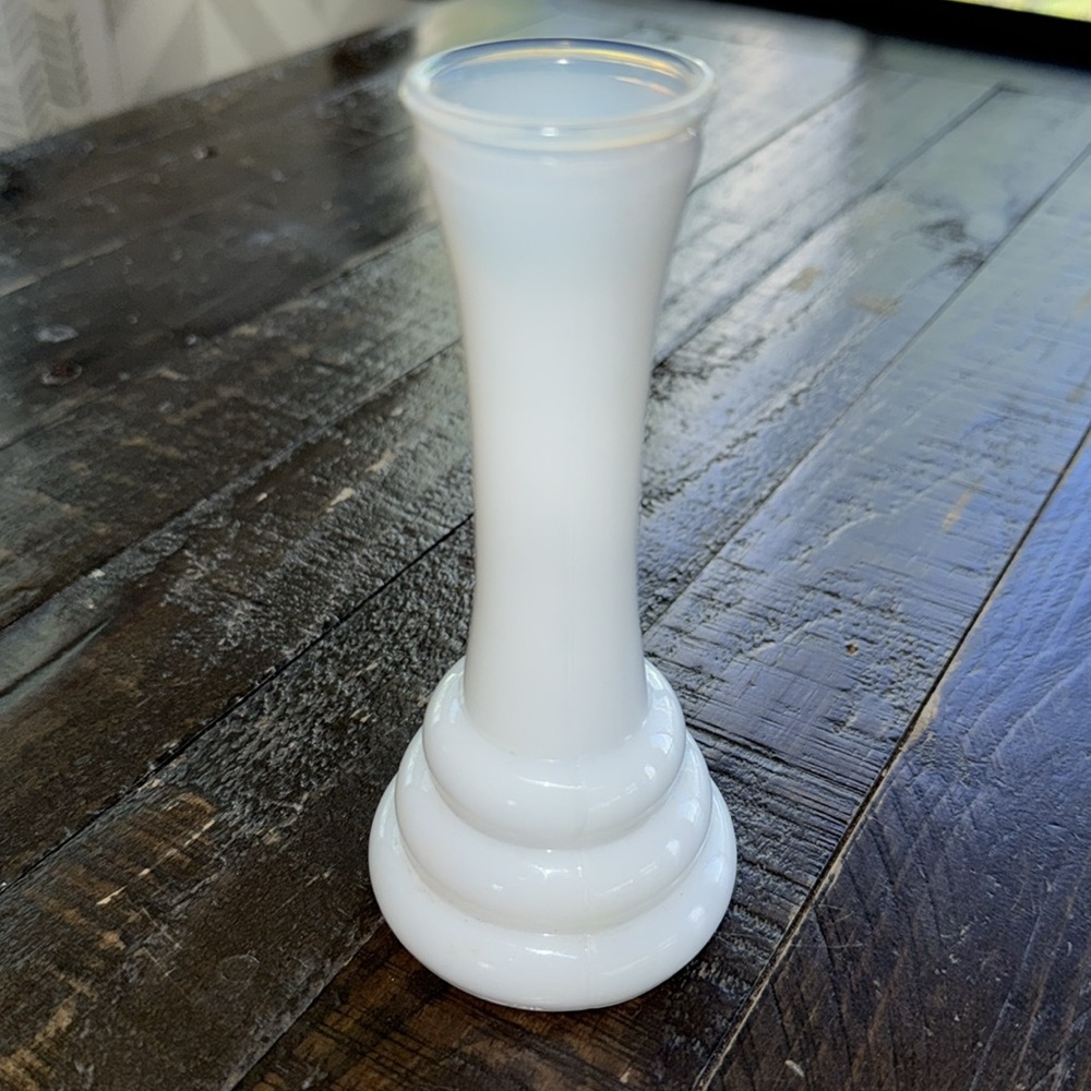 Vintage Randall white 6” milk glass vases Three Ring or Beehive Bud Vase